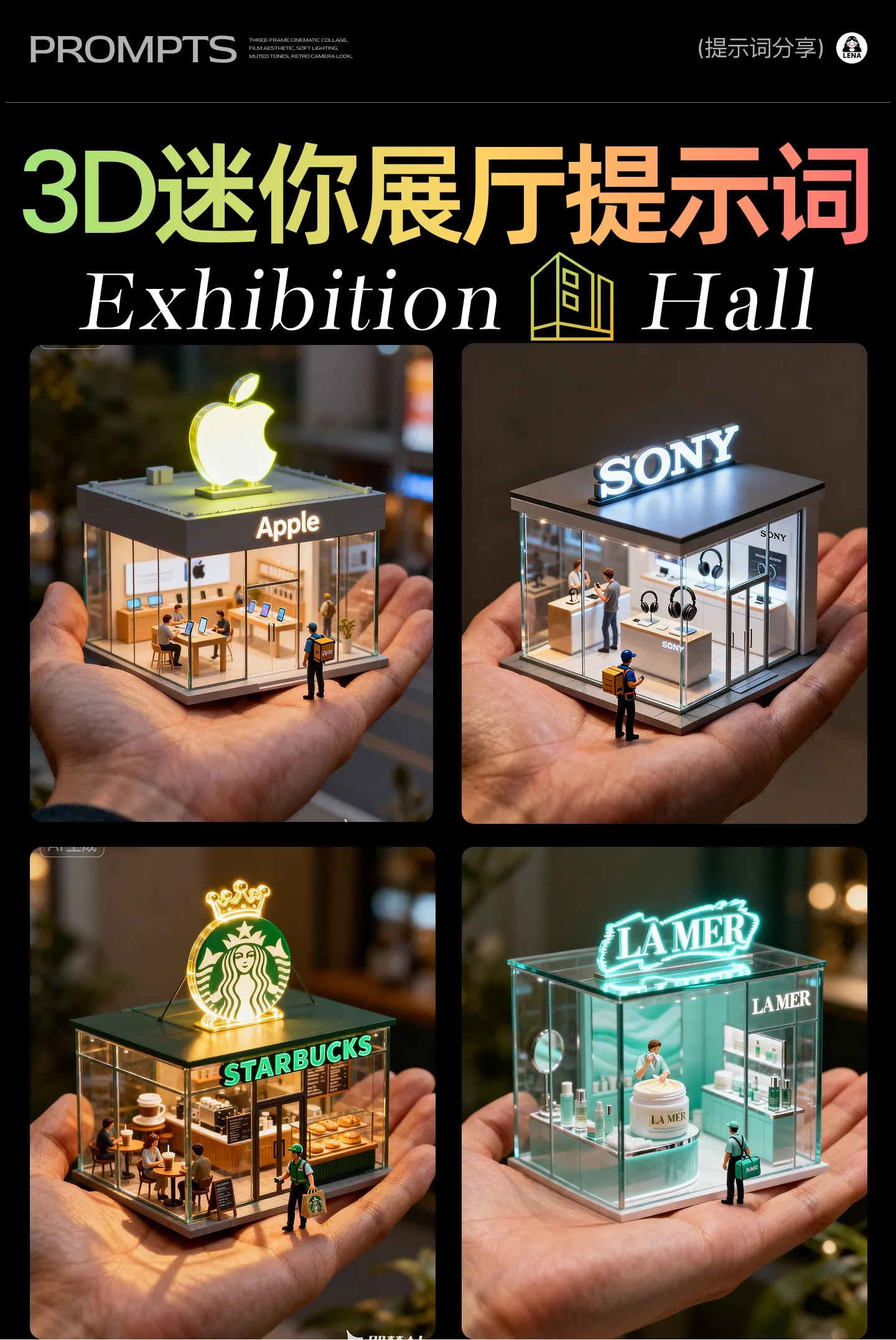 10组3D立体微型展厅设计灵感！附详细提示词