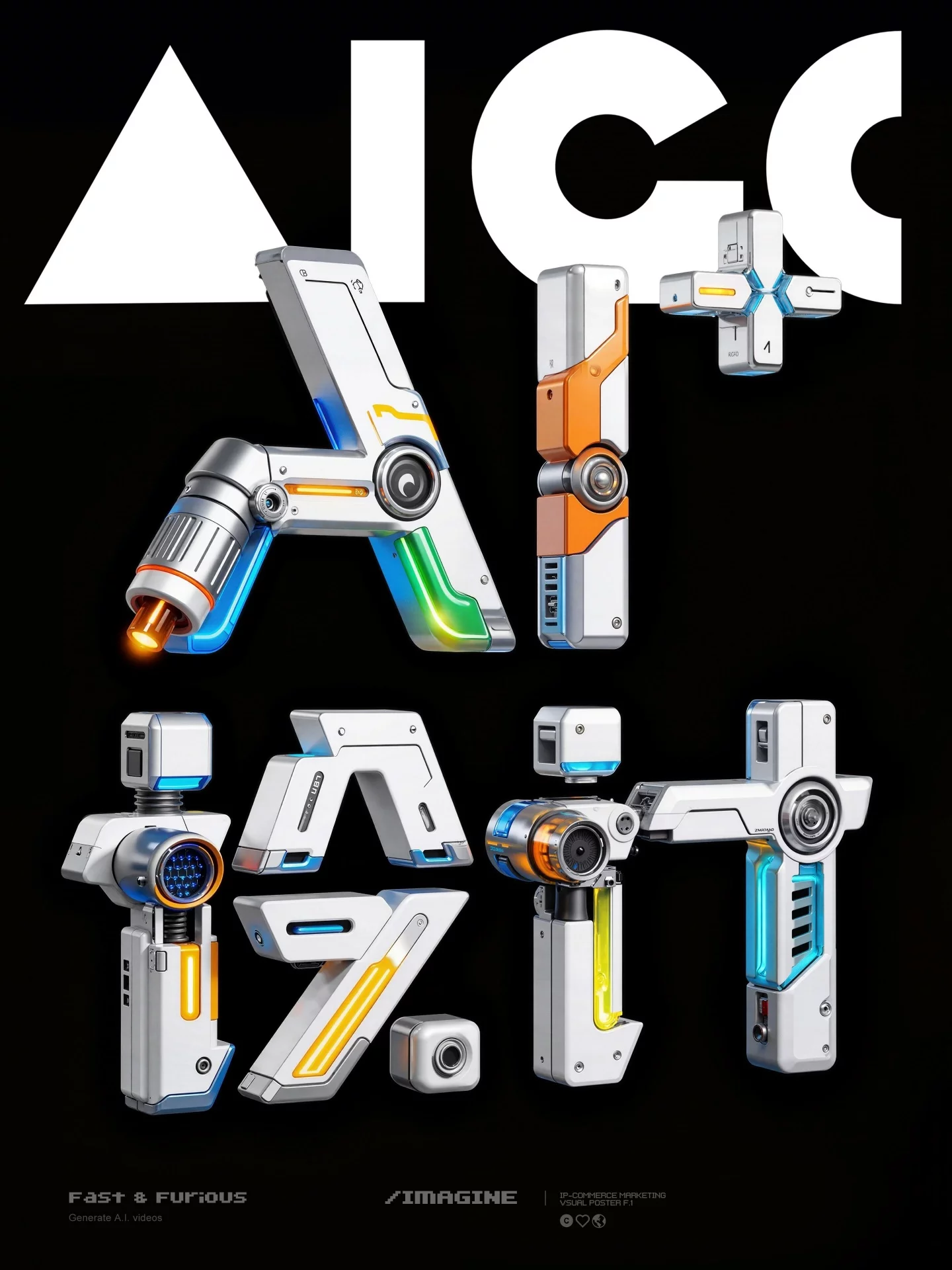 AI设计3种机甲字体设计