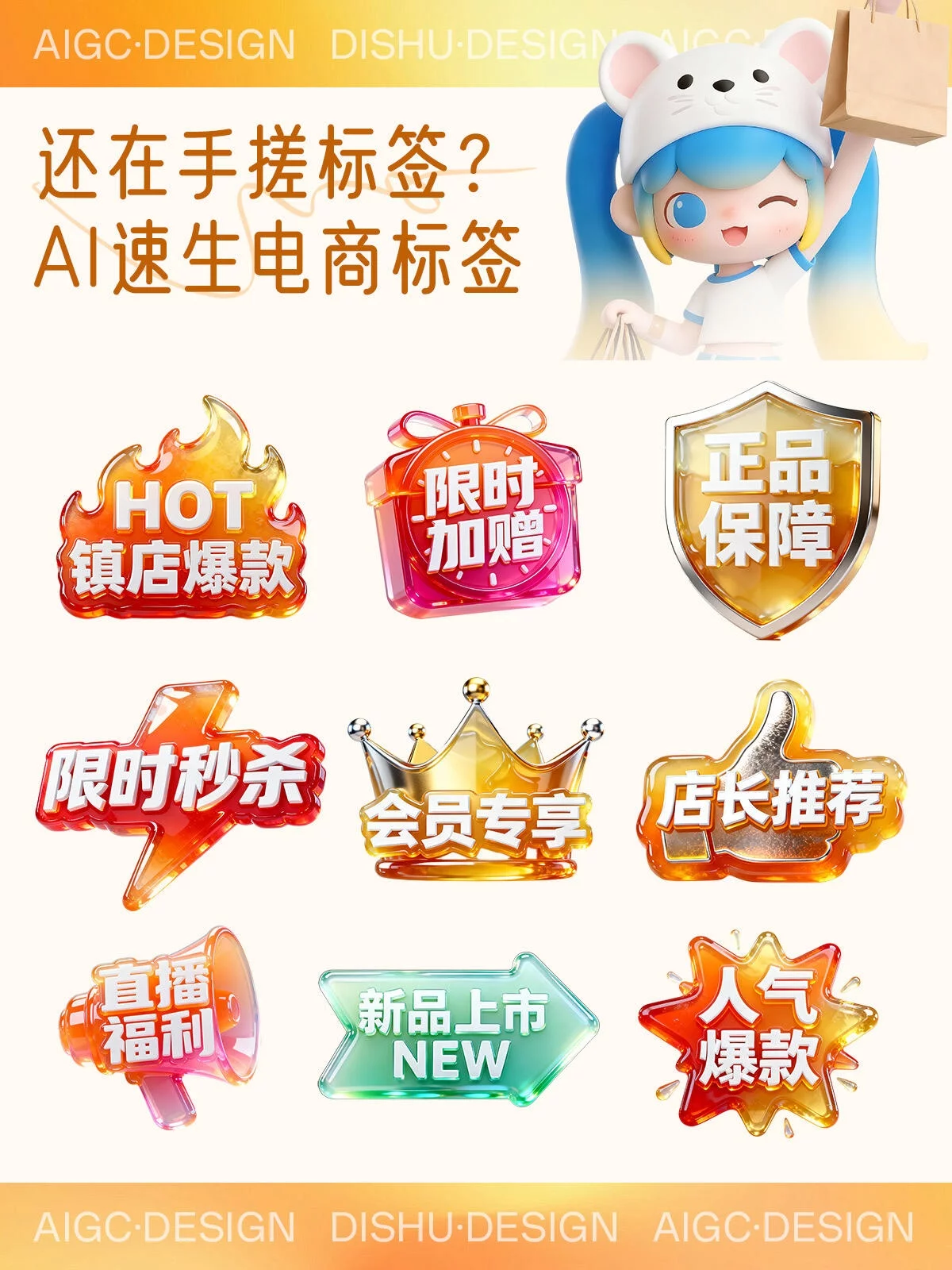 AI生成好看又高级感电商促销标签