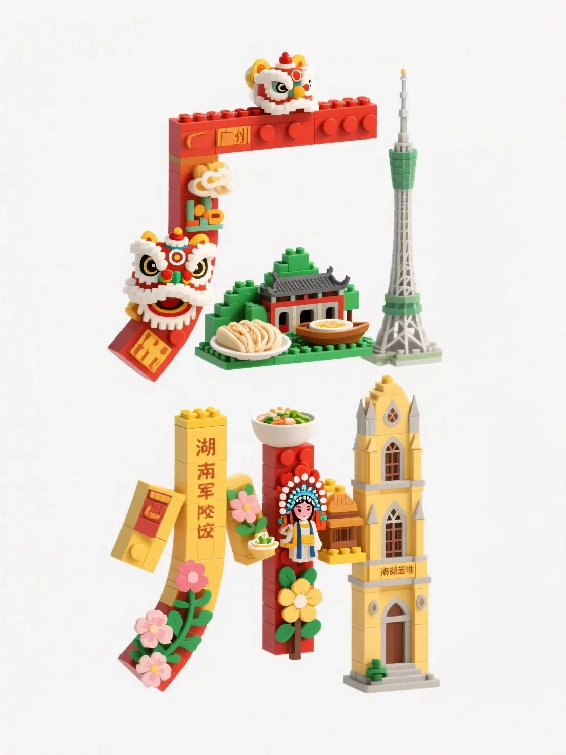 AI秒出图！10大城市的乐高字体提示词直接抄作业！