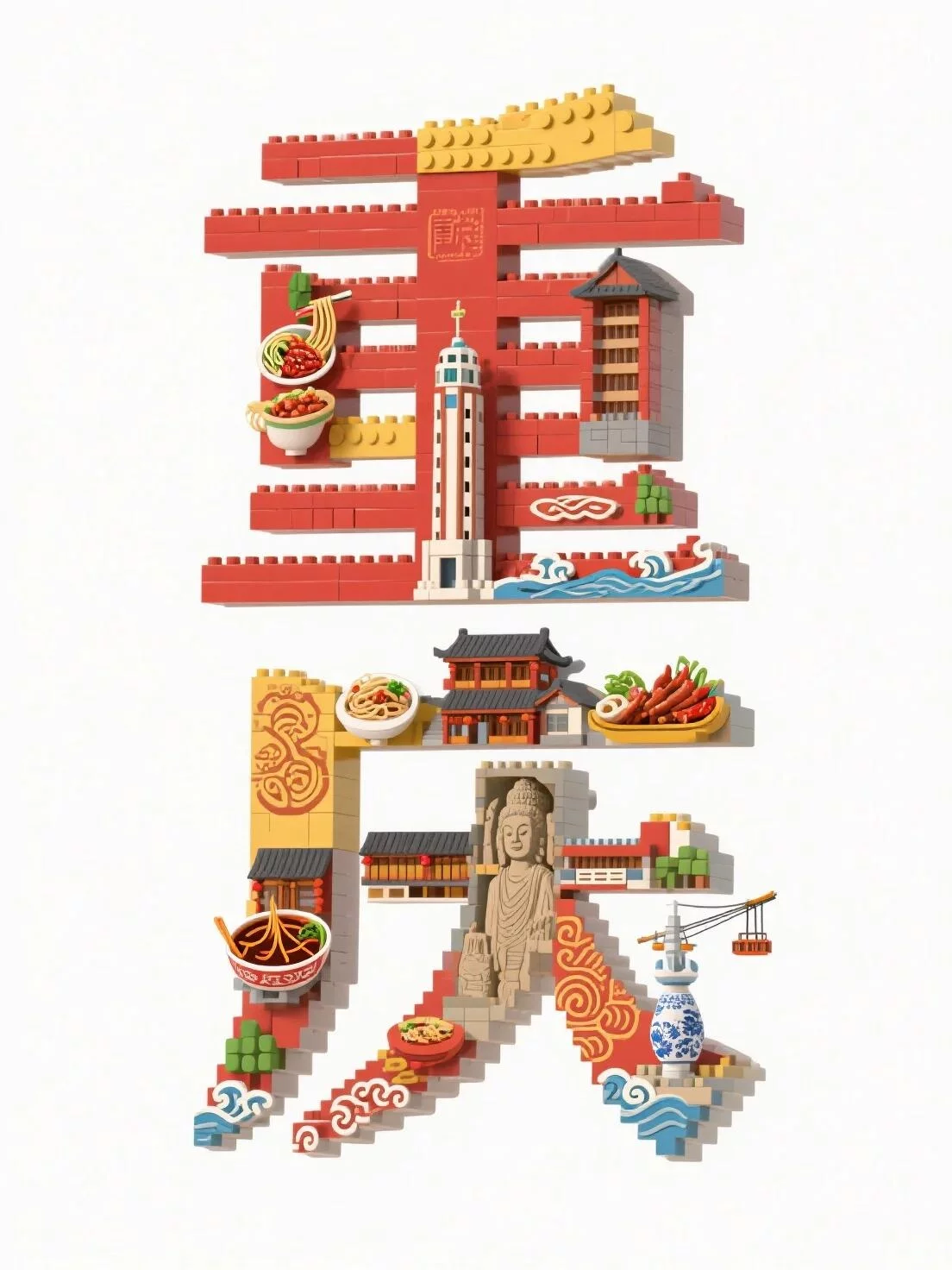 AI秒出图！10大城市的乐高字体提示词直接抄作业！